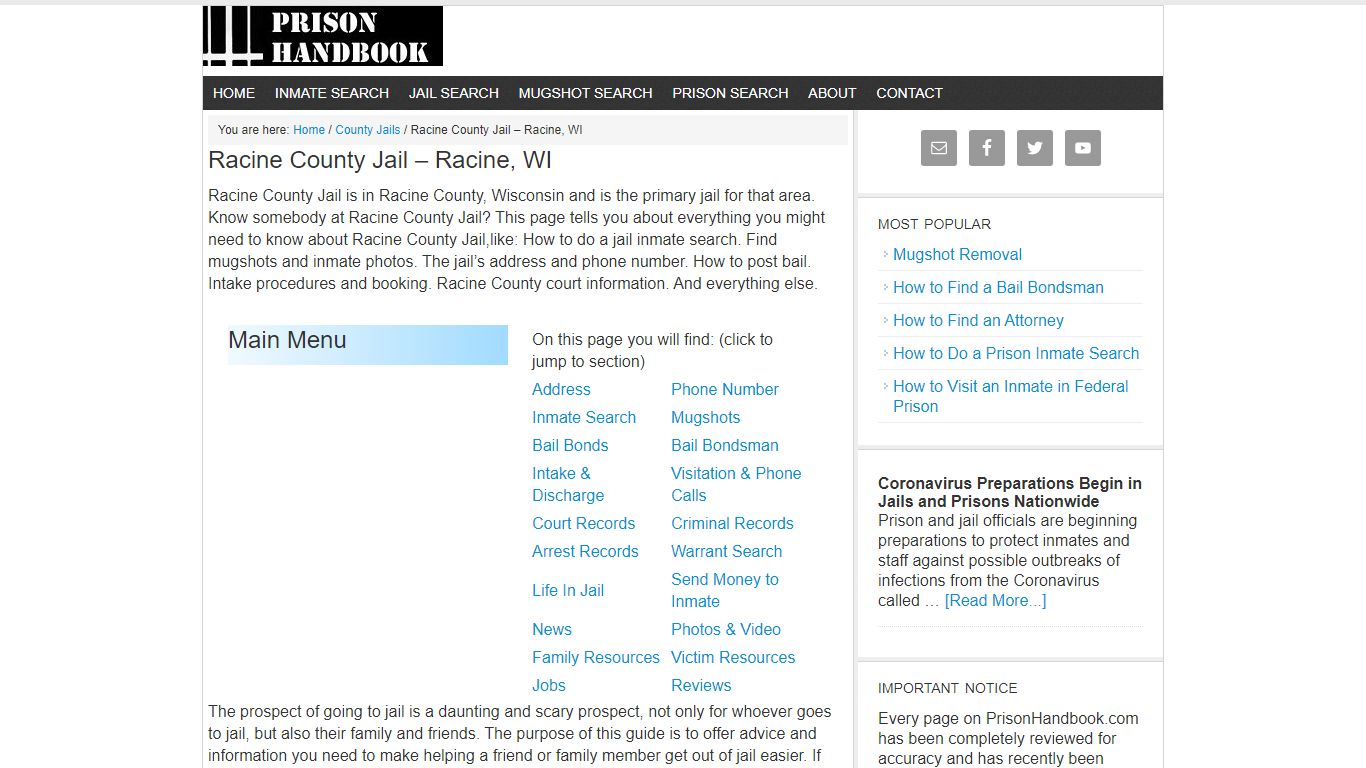 Racine County Jail – Racine, WI - Prison Handbook