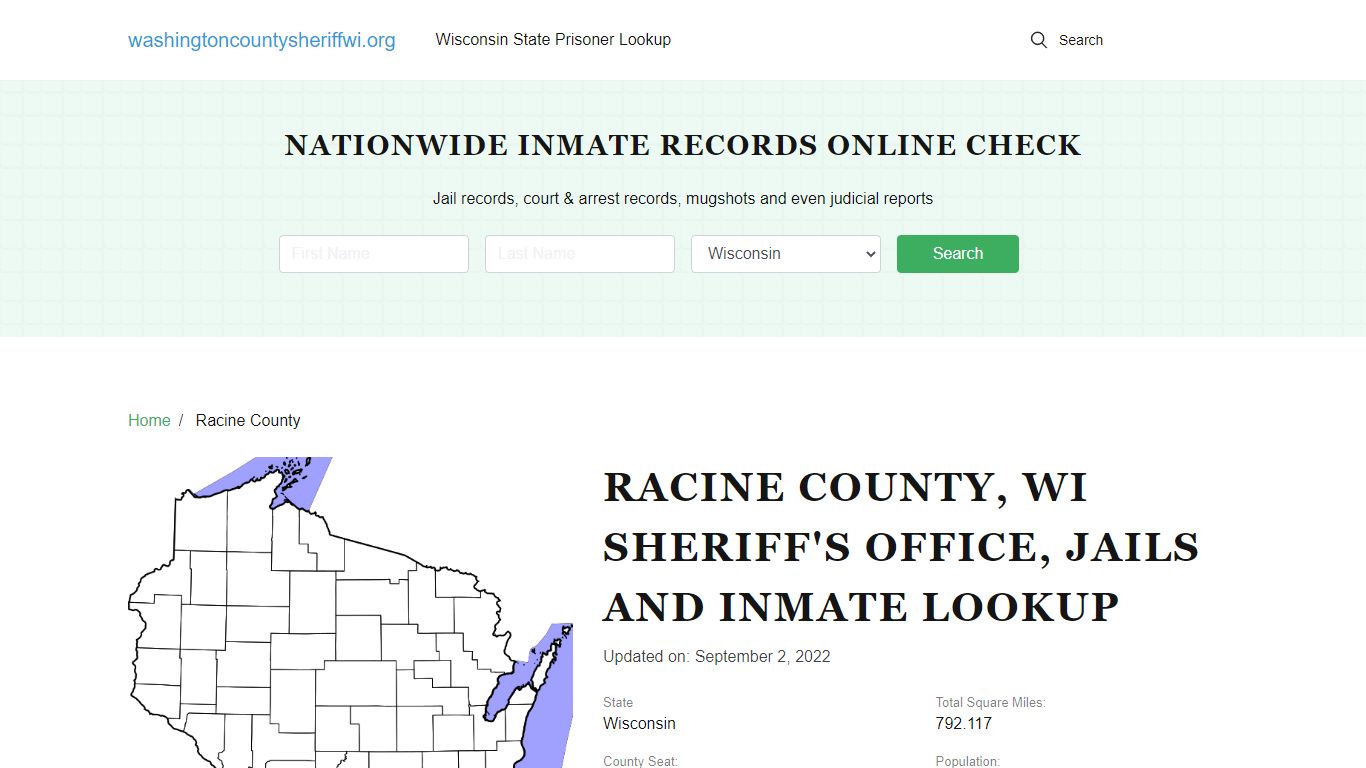 Racine County WI Sheriff's Office, Jails and Inmate Lookup